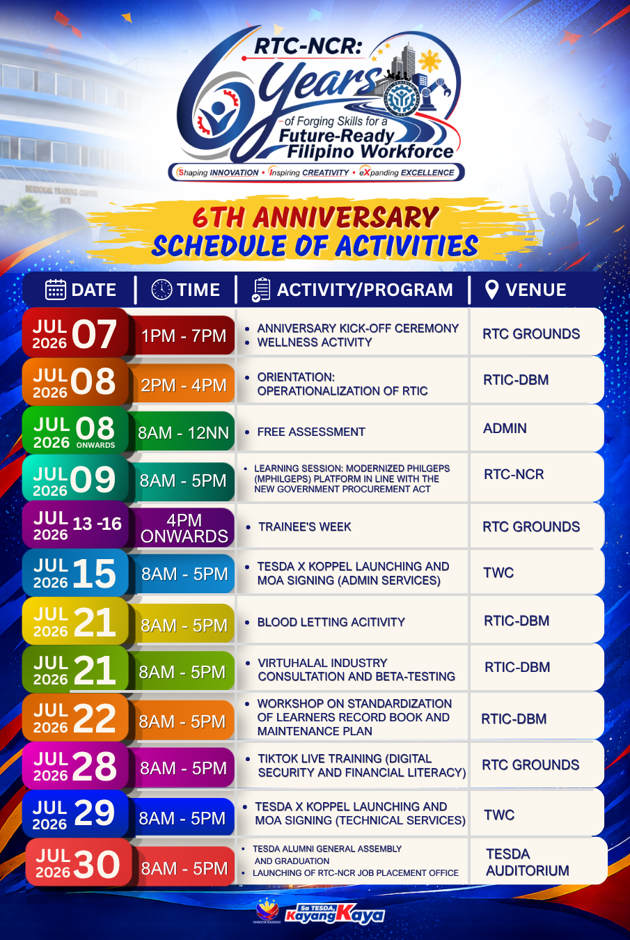 Calendar of Activities - anniv 3